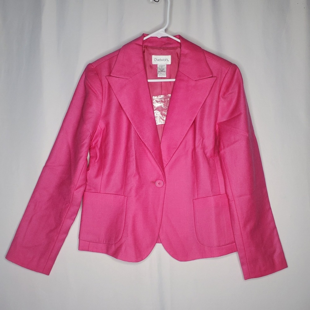 Chadwicks Wool Crop Blazer Womens Petite 10P‎ Pink Classic Barbie Prep Corpcore